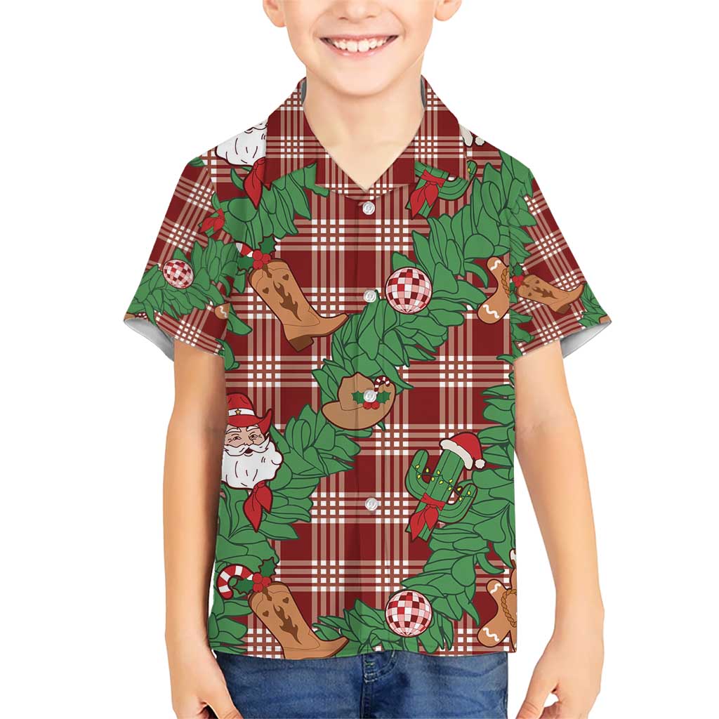 Red Palaka Hawaii Cowboy Christmas Kid Hawaiian Shirt Paniolo Mix Maile Lei LT7 Kid Red - Polynesian Pride