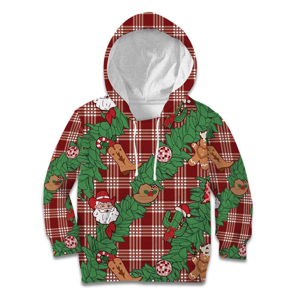 Red Palaka Hawaii Cowboy Christmas Kid Hoodie Paniolo Mix Maile Lei LT7 Hoodie Red - Polynesian Pride