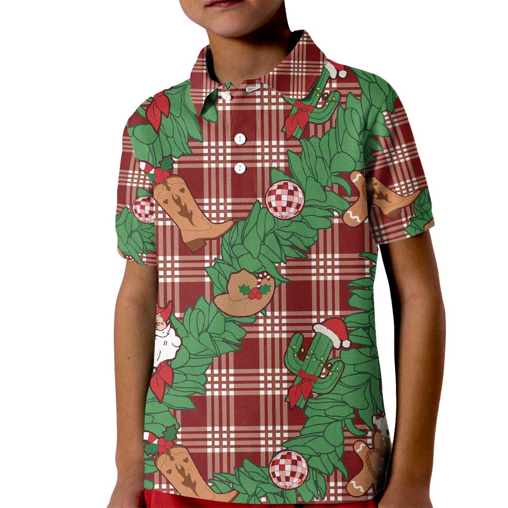 Red Palaka Hawaii Cowboy Christmas Kid Polo Shirt Paniolo Mix Maile Lei LT7 Kid Red - Polynesian Pride