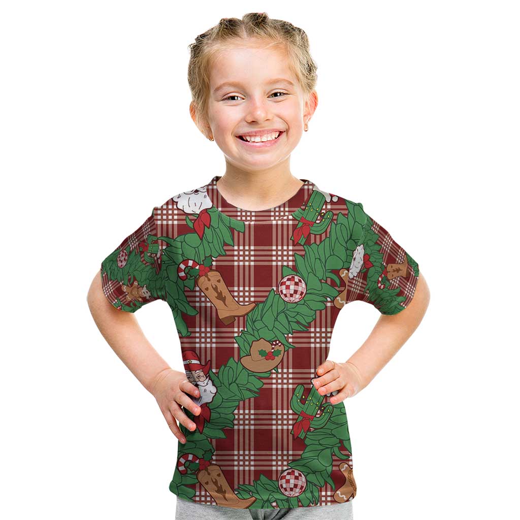 Red Palaka Hawaii Cowboy Christmas Kid T Shirt Paniolo Mix Maile Lei LT7 Red - Polynesian Pride