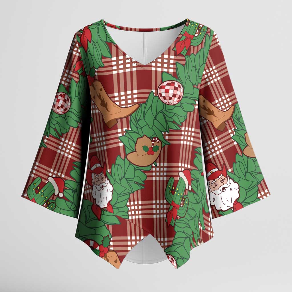 Red Palaka Hawaii Cowboy Christmas Kimono Sleeve Blouse Paniolo Mix Maile Lei LT7 Female Red - Polynesian Pride