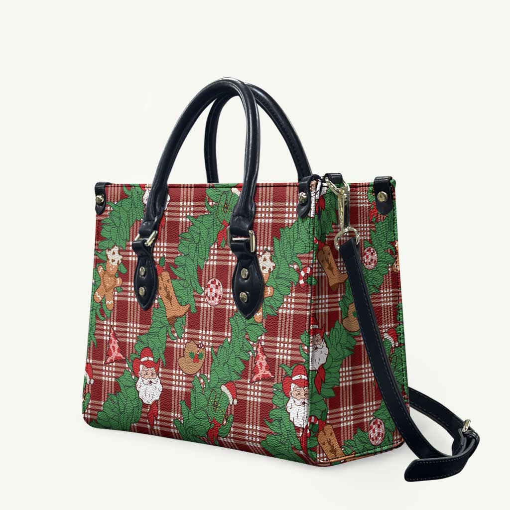 Red Palaka Hawaii Cowboy Christmas Leather Bag Paniolo Mix Maile Lei LT7 Red - Polynesian Pride