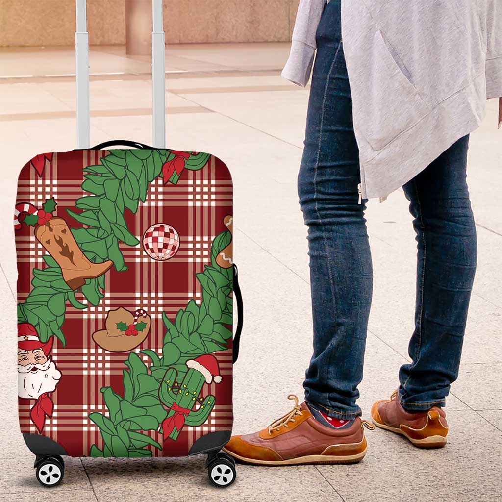 Red Palaka Hawaii Cowboy Christmas Luggage Cover Paniolo Mix Maile Lei LT7 Red - Polynesian Pride