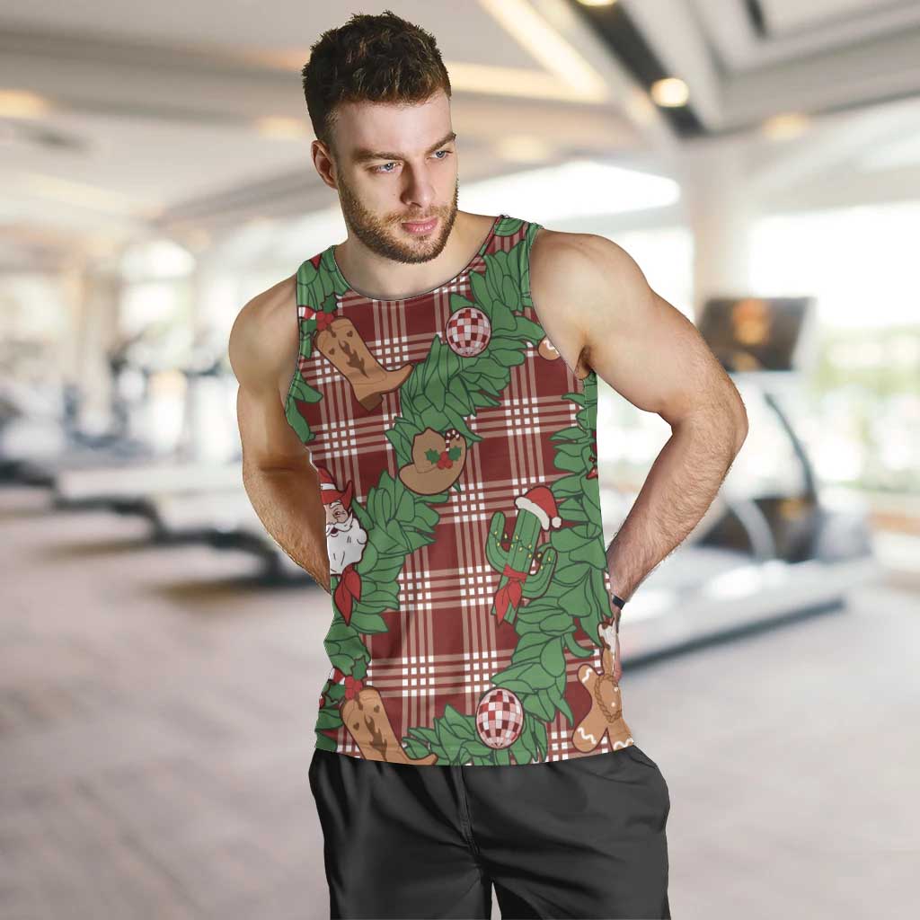 Red Palaka Hawaii Cowboy Christmas Men Tank Top Paniolo Mix Maile Lei LT7 Red - Polynesian Pride