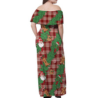 Red Palaka Hawaii Cowboy Christmas Off Shoulder Maxi Dress Paniolo Mix Maile Lei LT7 - Polynesian Pride