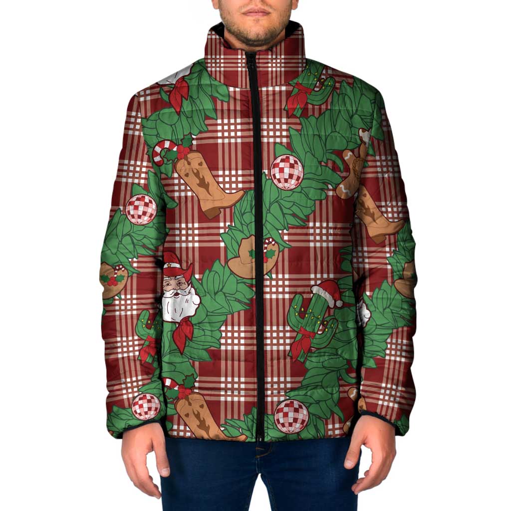 Red Palaka Hawaii Cowboy Christmas Padded Jacket Paniolo Mix Maile Lei LT7 Men Red - Polynesian Pride