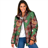 Red Palaka Hawaii Cowboy Christmas Padded Jacket Paniolo Mix Maile Lei LT7 Women Red - Polynesian Pride