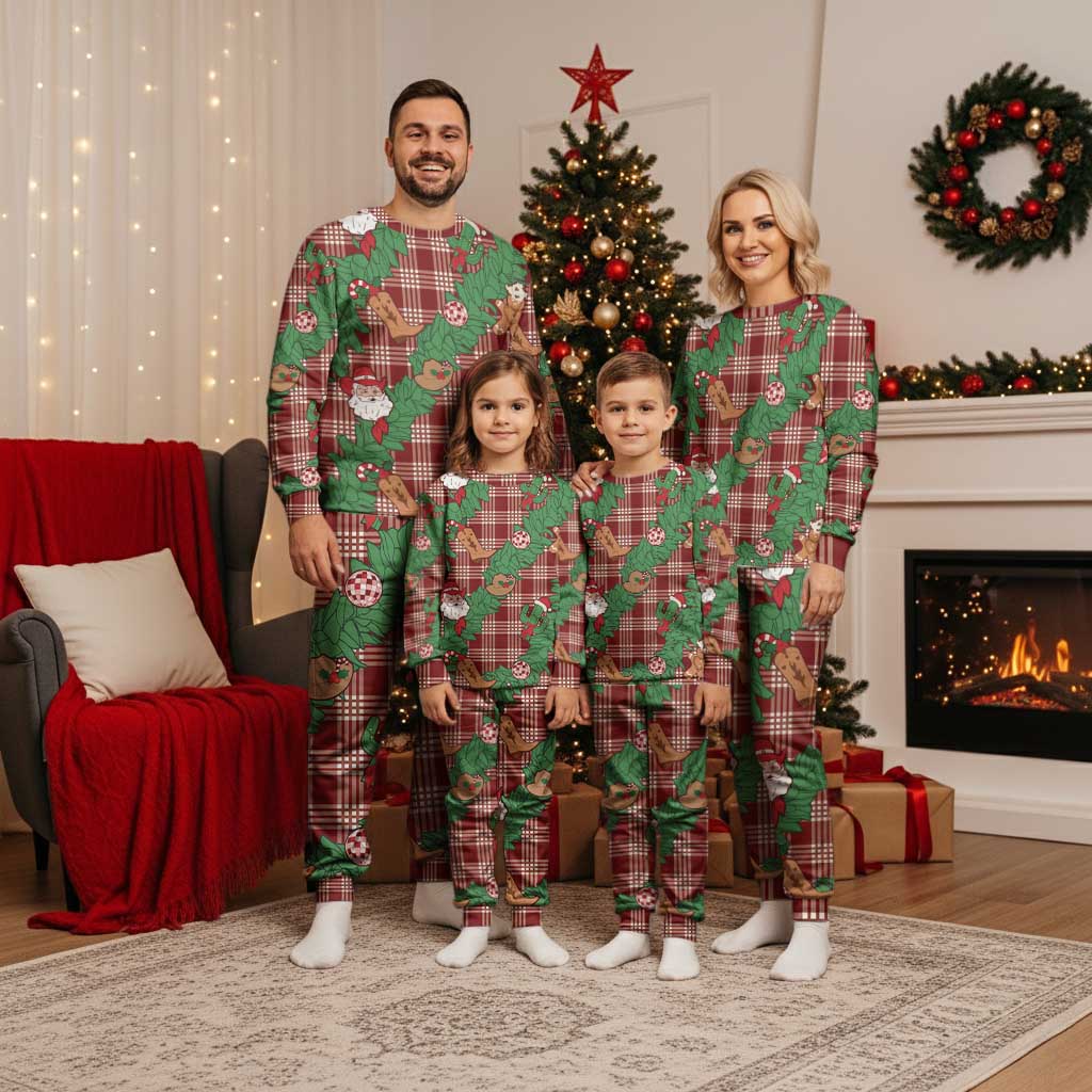 Red Palaka Hawaii Cowboy Christmas Pajama Set Paniolo Mix Maile Lei LT7 - Polynesian Pride