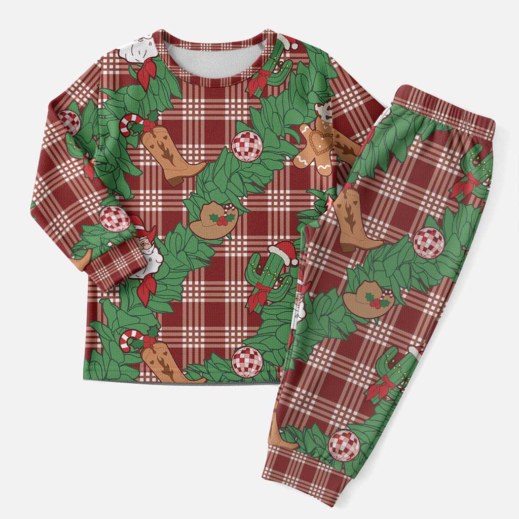 Red Palaka Hawaii Cowboy Christmas Pajama Set Paniolo Mix Maile Lei LT7 Men Red - Polynesian Pride