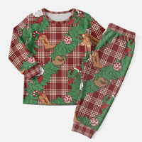Red Palaka Hawaii Cowboy Christmas Pajama Set Paniolo Mix Maile Lei LT7 Men Red - Polynesian Pride