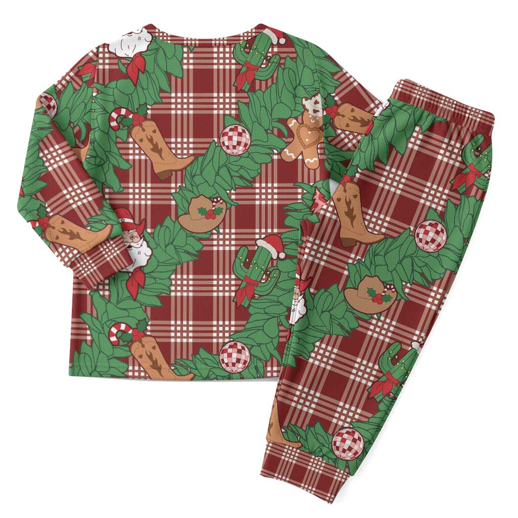 Red Palaka Hawaii Cowboy Christmas Pajama Set Paniolo Mix Maile Lei LT7 - Polynesian Pride