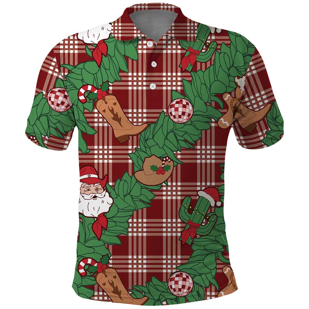 Red Palaka Hawaii Cowboy Christmas Polo Shirt Paniolo Mix Maile Lei LT7 Red - Polynesian Pride