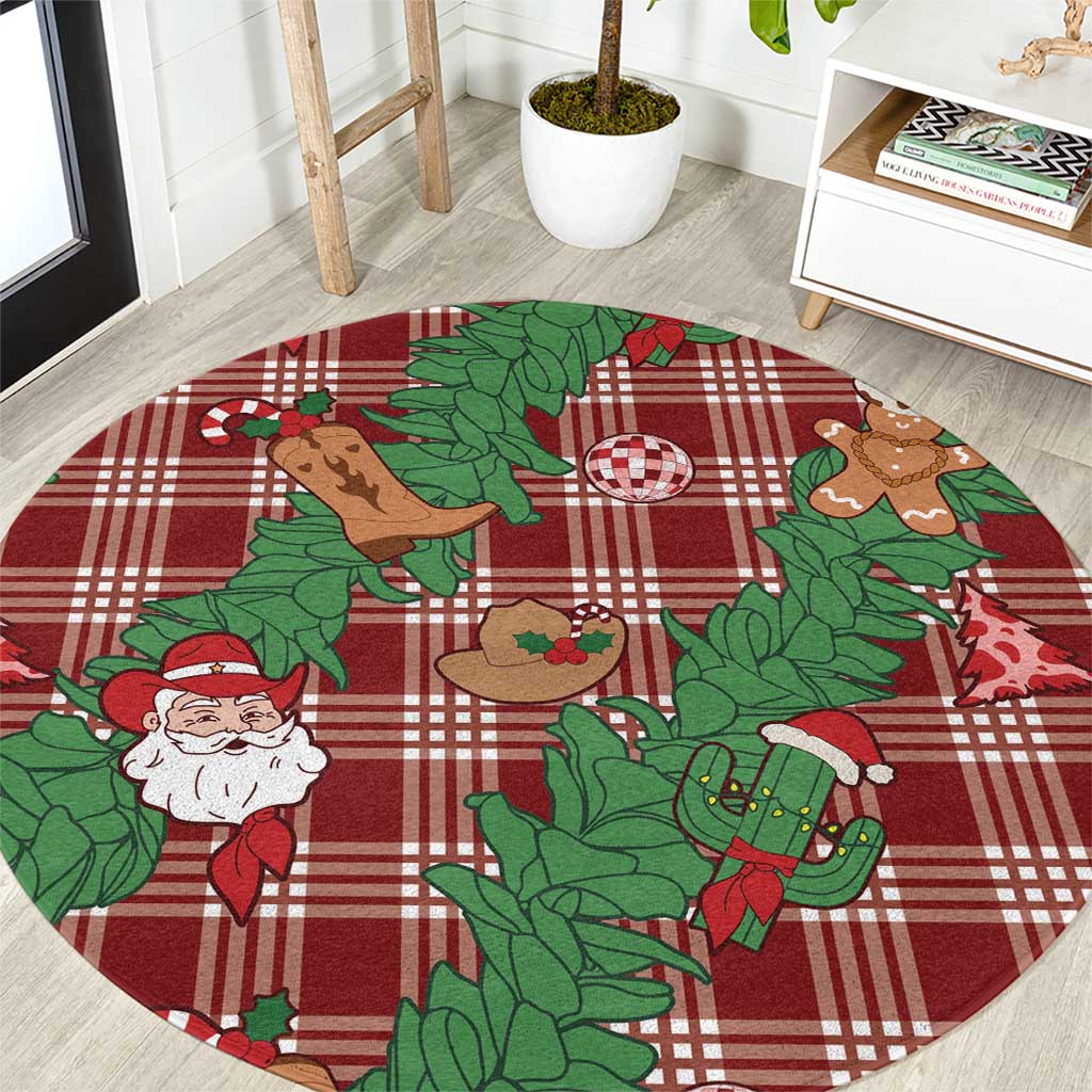 Red Palaka Hawaii Cowboy Christmas Round Carpet Paniolo Mix Maile Lei LT7 Red - Polynesian Pride