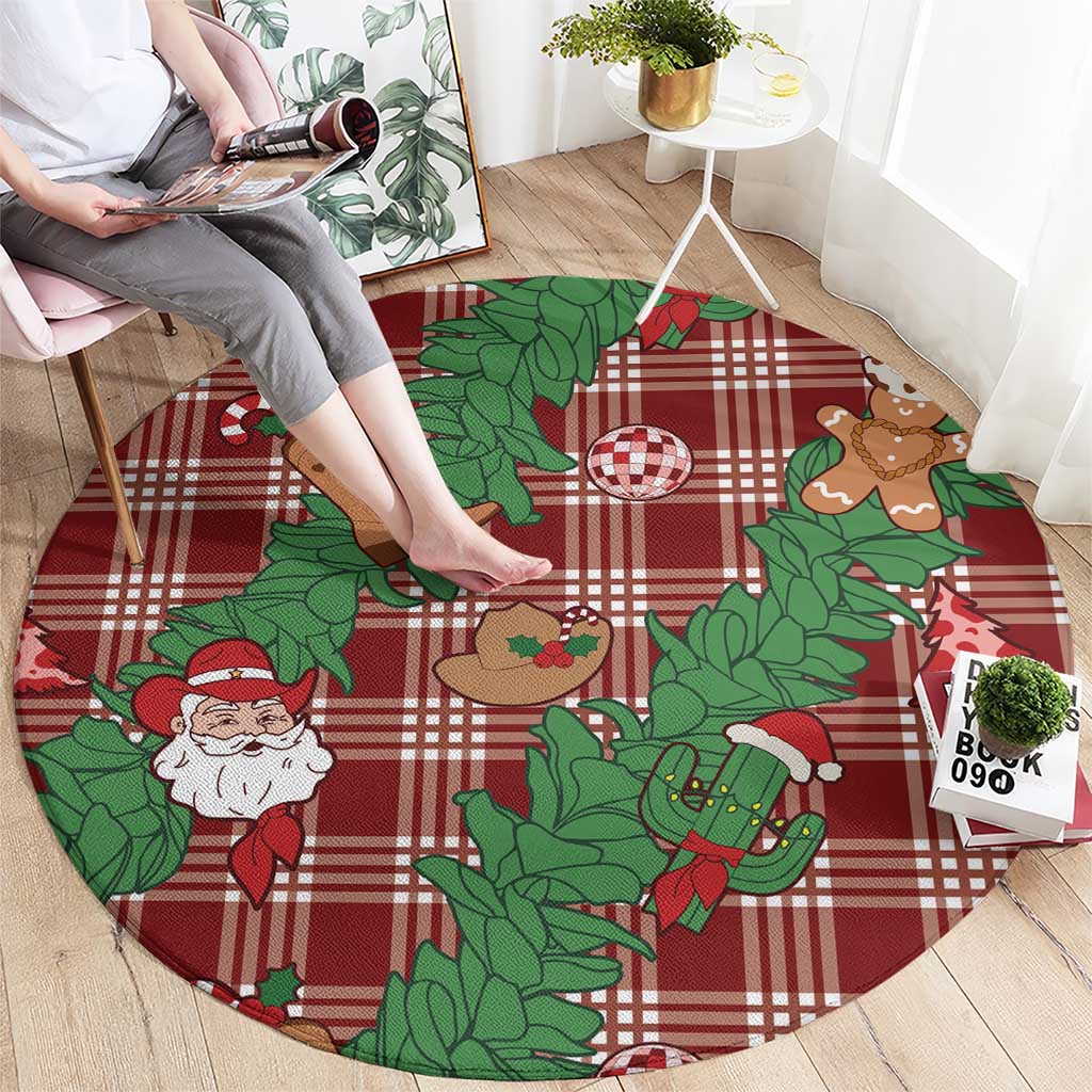 Red Palaka Hawaii Cowboy Christmas Round Carpet Paniolo Mix Maile Lei LT7 - Polynesian Pride