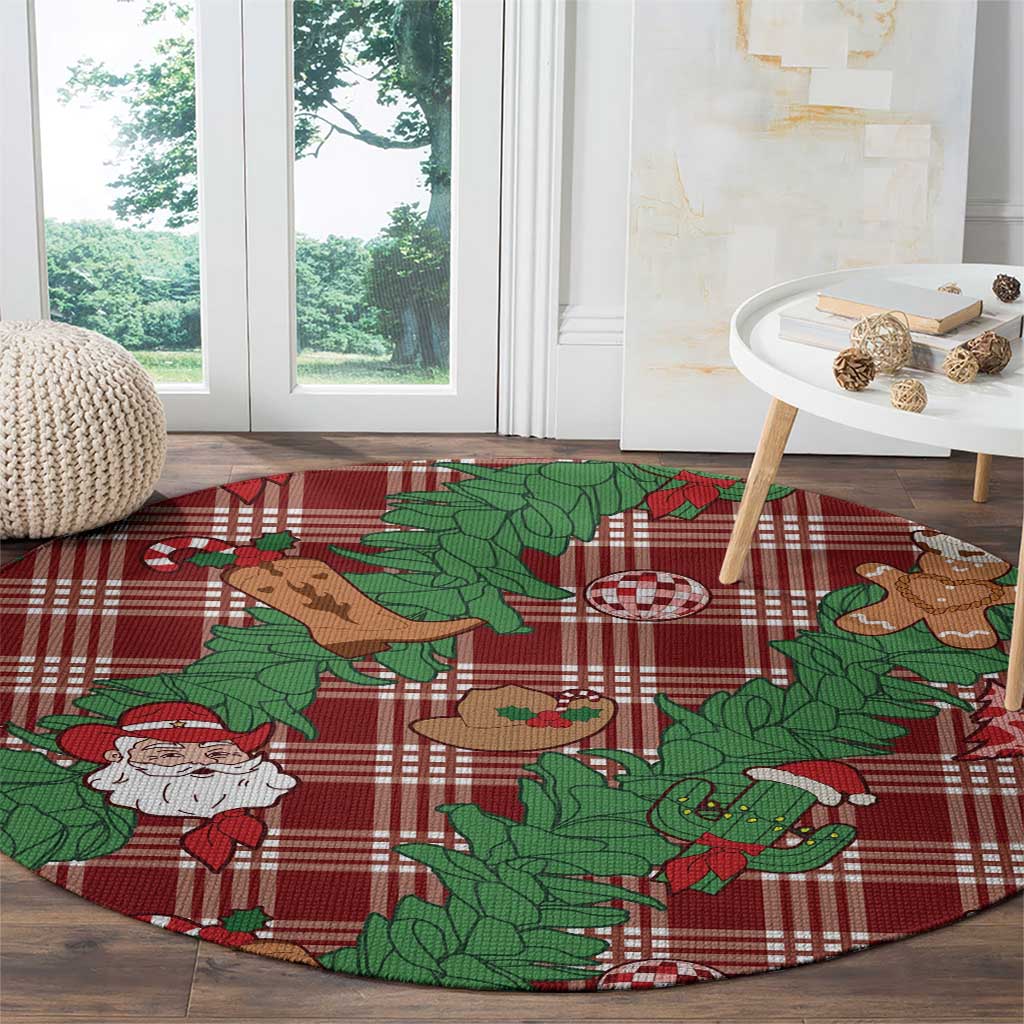 Red Palaka Hawaii Cowboy Christmas Round Carpet Paniolo Mix Maile Lei LT7 - Polynesian Pride