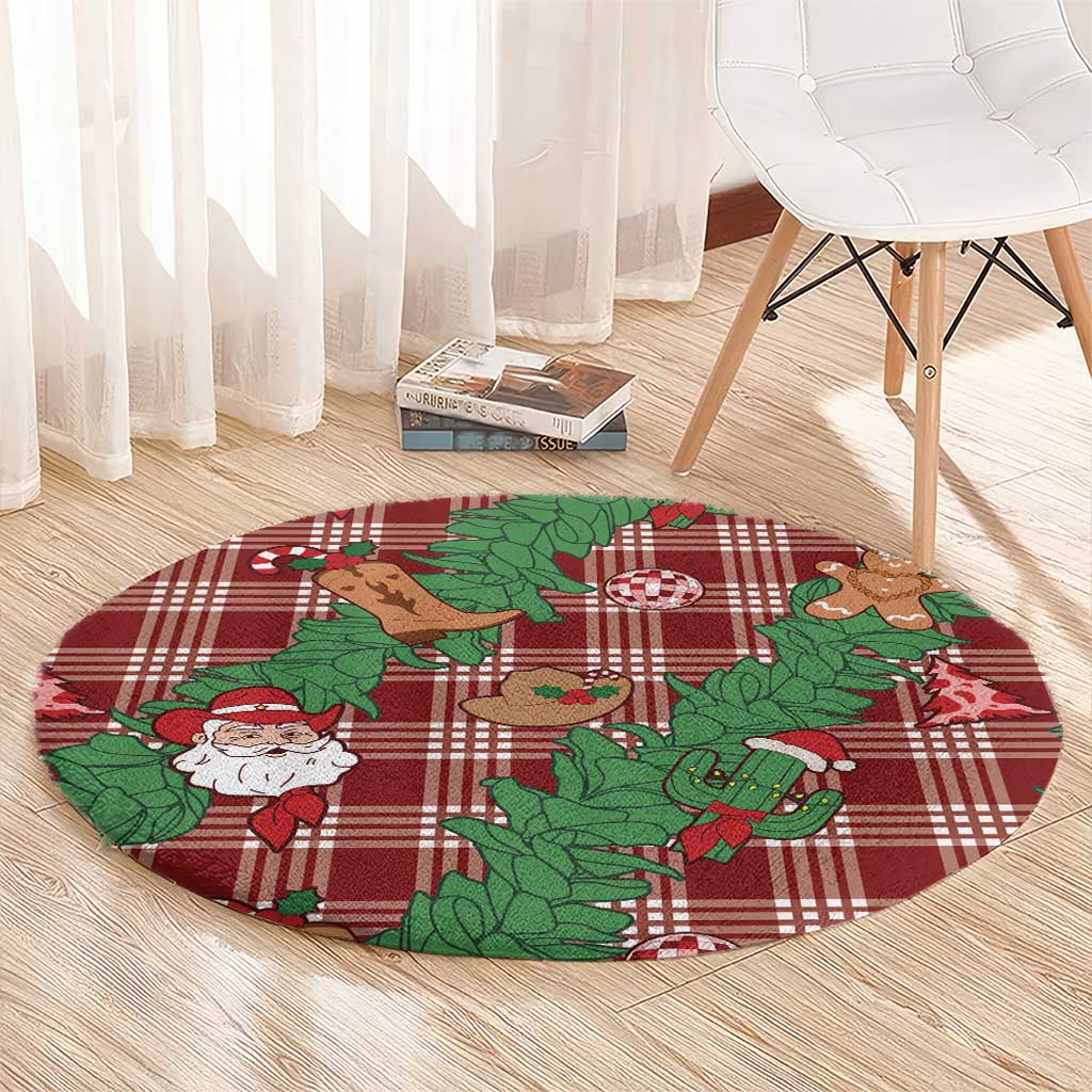 Red Palaka Hawaii Cowboy Christmas Round Carpet Paniolo Mix Maile Lei LT7 - Polynesian Pride