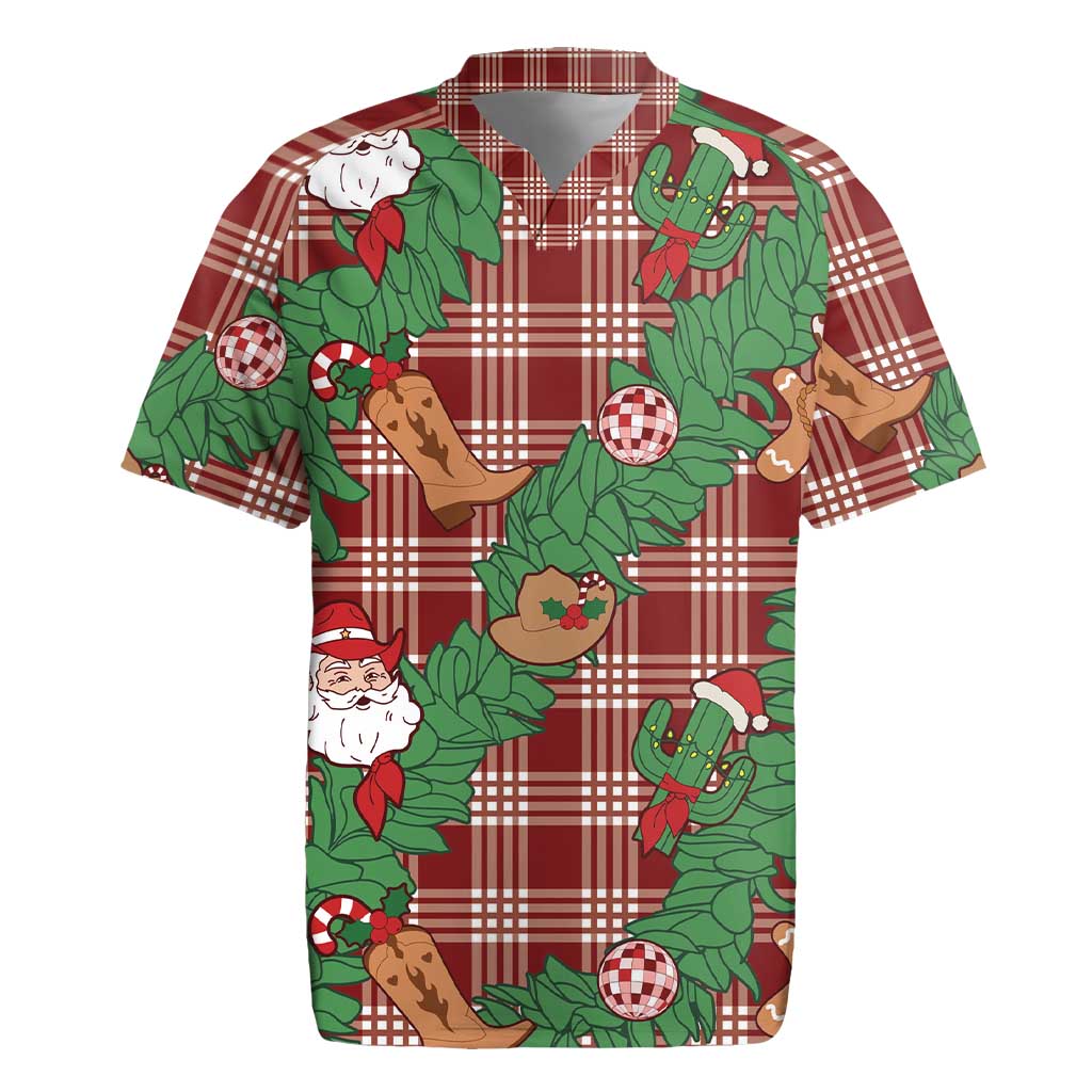 Red Palaka Hawaii Cowboy Christmas Rugby Jersey Paniolo Mix Maile Lei LT7 Red - Polynesian Pride