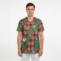 Red Palaka Hawaii Cowboy Christmas Scrub Top Paniolo Mix Maile Lei LT7 - Polynesian Pride