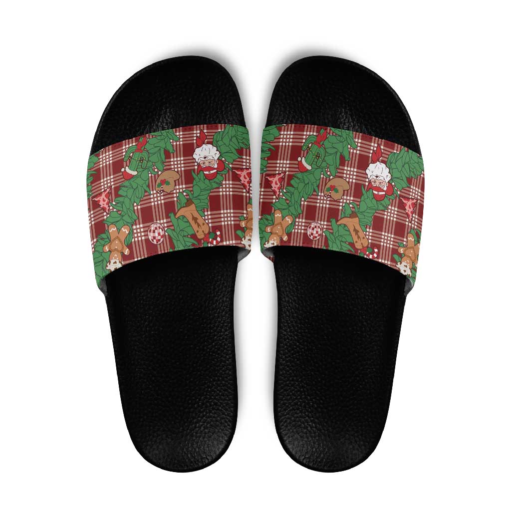 Red Palaka Hawaii Cowboy Christmas Slide Sandals Paniolo Mix Maile Lei LT7 Red - Polynesian Pride