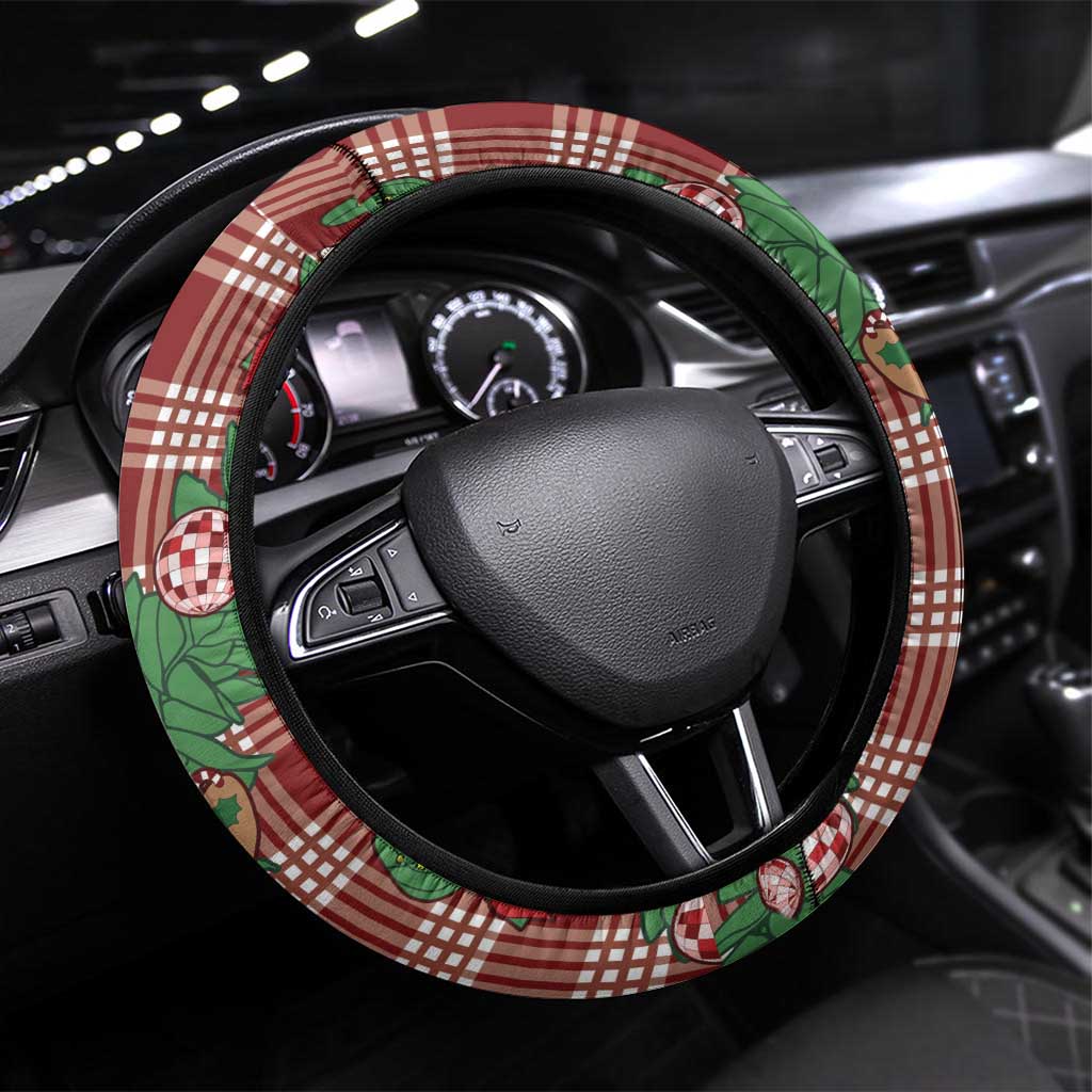 Red Palaka Hawaii Cowboy Christmas Steering Wheel Cover Paniolo Mix Maile Lei LT7 Universal Fit Red - Polynesian Pride
