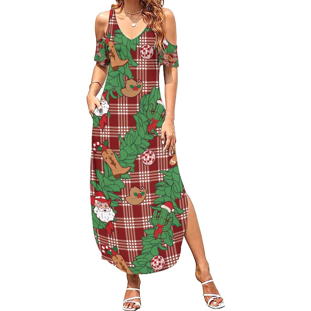 Red Palaka Hawaii Cowboy Christmas Summer Maxi Dress Paniolo Mix Maile Lei LT7 Women Red - Polynesian Pride