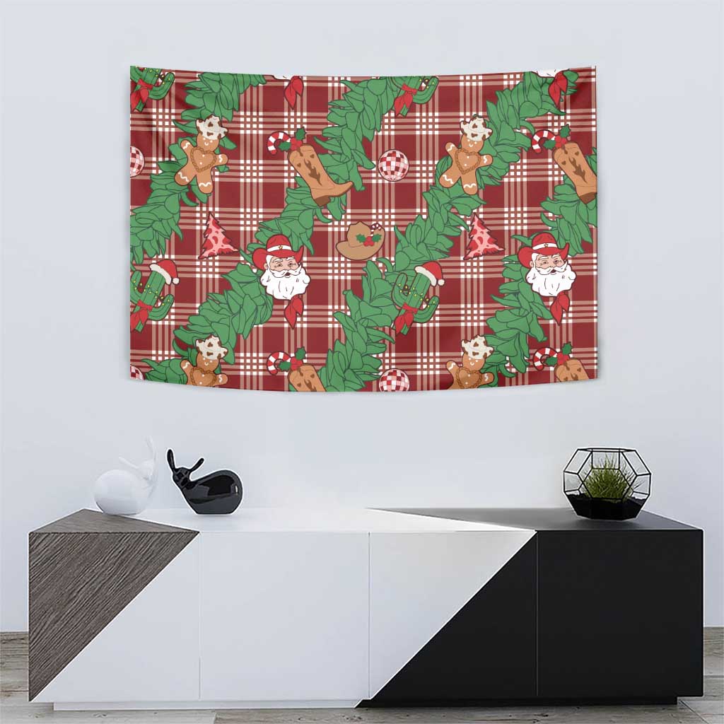 Red Palaka Hawaii Cowboy Christmas Tapestry Paniolo Mix Maile Lei LT7 - Polynesian Pride