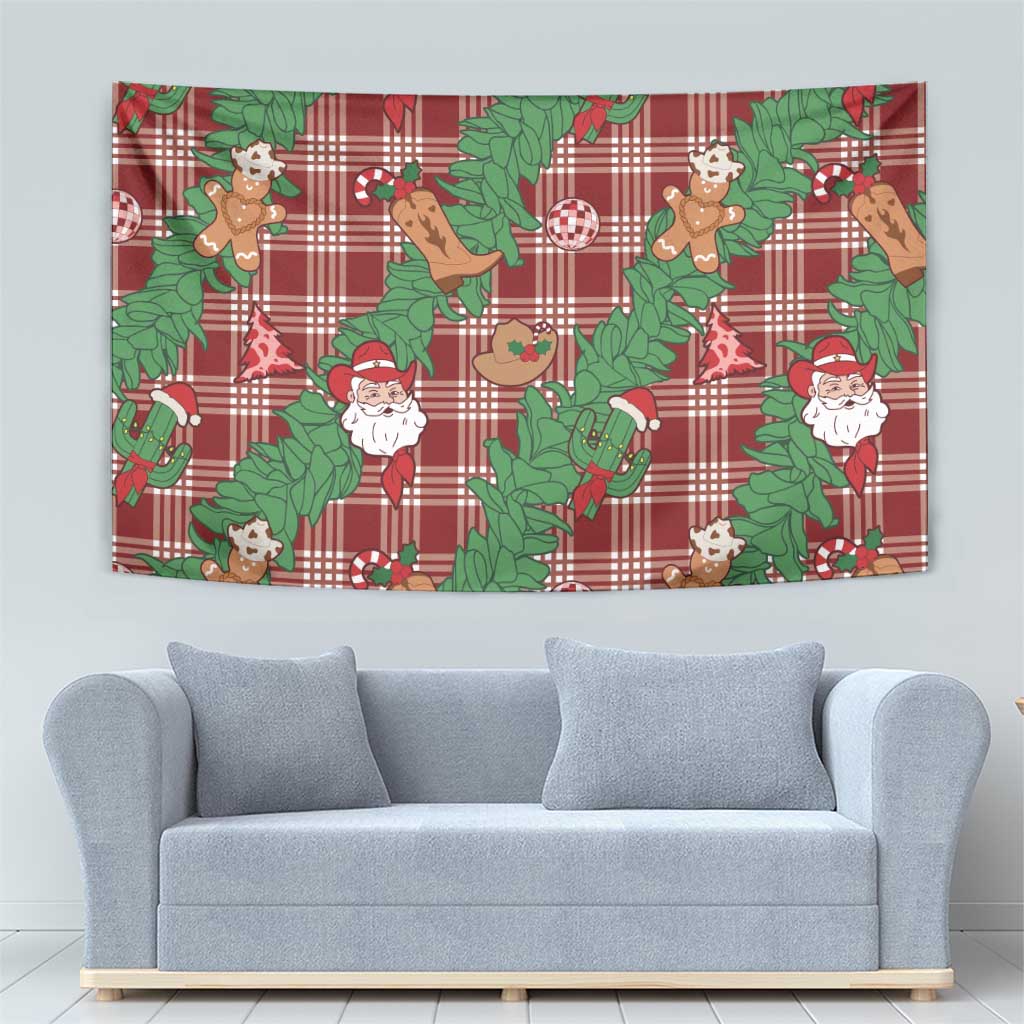 Red Palaka Hawaii Cowboy Christmas Tapestry Paniolo Mix Maile Lei LT7 - Polynesian Pride