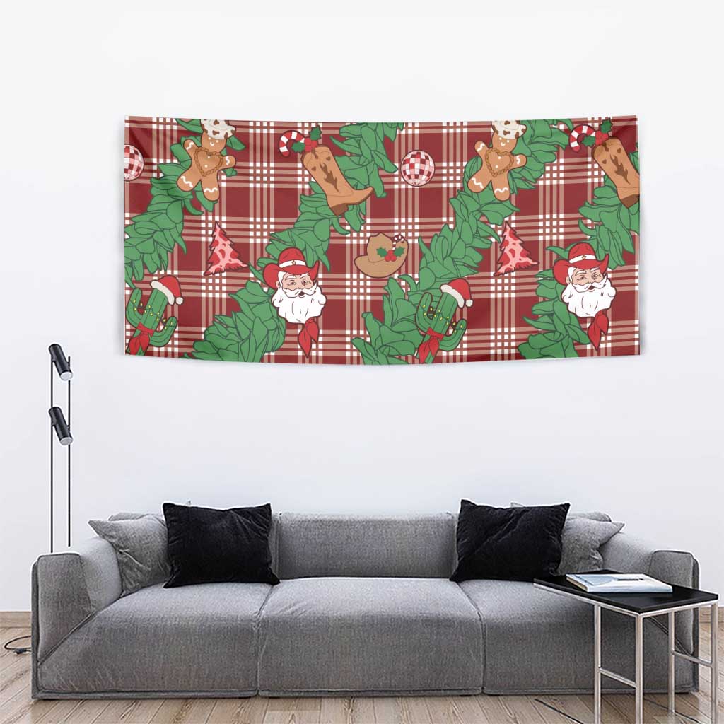 Red Palaka Hawaii Cowboy Christmas Tapestry Paniolo Mix Maile Lei LT7 - Polynesian Pride