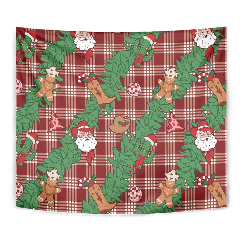 Red Palaka Hawaii Cowboy Christmas Tapestry Paniolo Mix Maile Lei LT7 - Polynesian Pride