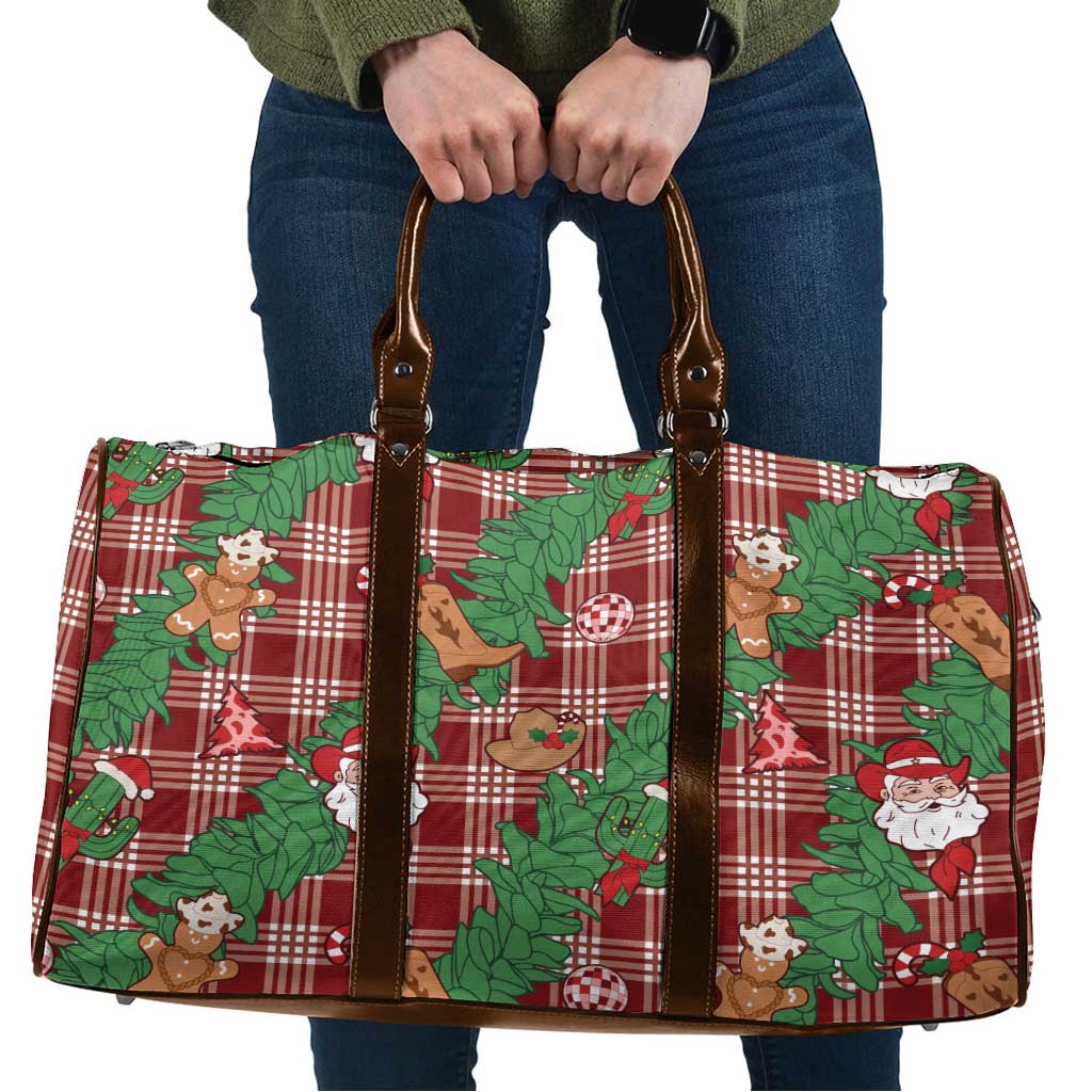 Red Palaka Hawaii Cowboy Christmas Travel Bag Paniolo Mix Maile Lei LT7 Red - Polynesian Pride