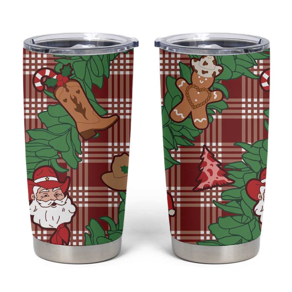 Red Palaka Hawaii Cowboy Christmas Tumbler Cup Paniolo Mix Maile Lei LT7 Red - Polynesian Pride