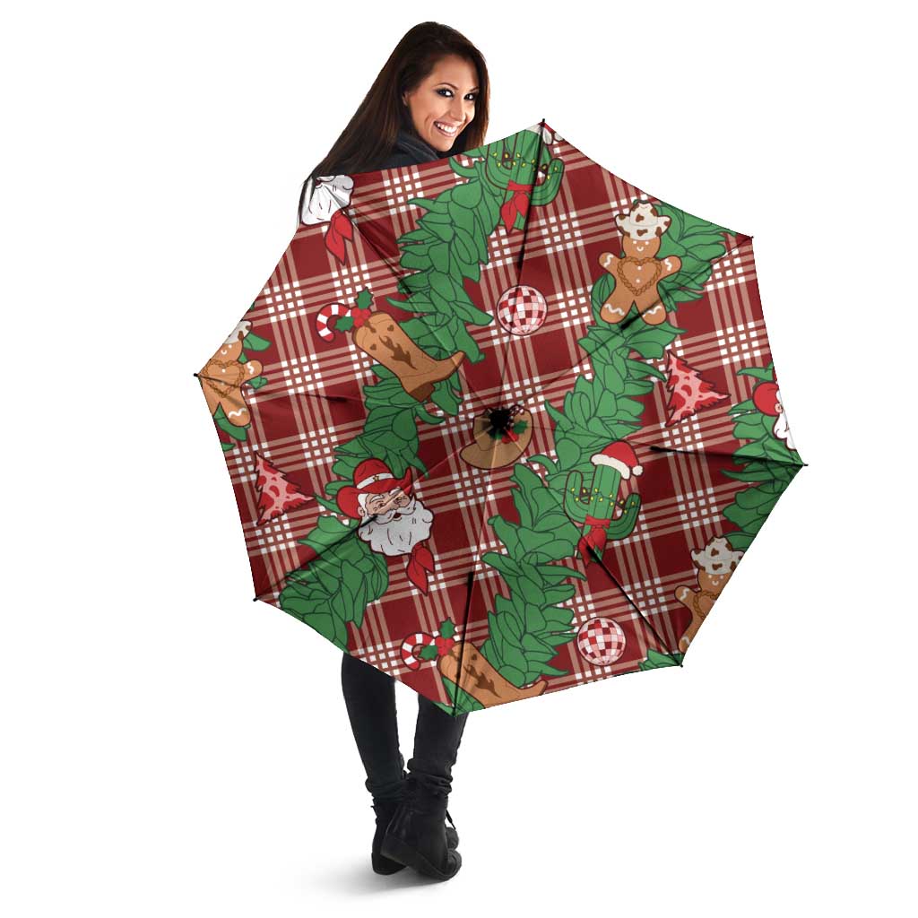 Red Palaka Hawaii Cowboy Christmas Umbrella Paniolo Mix Maile Lei LT7 - Polynesian Pride
