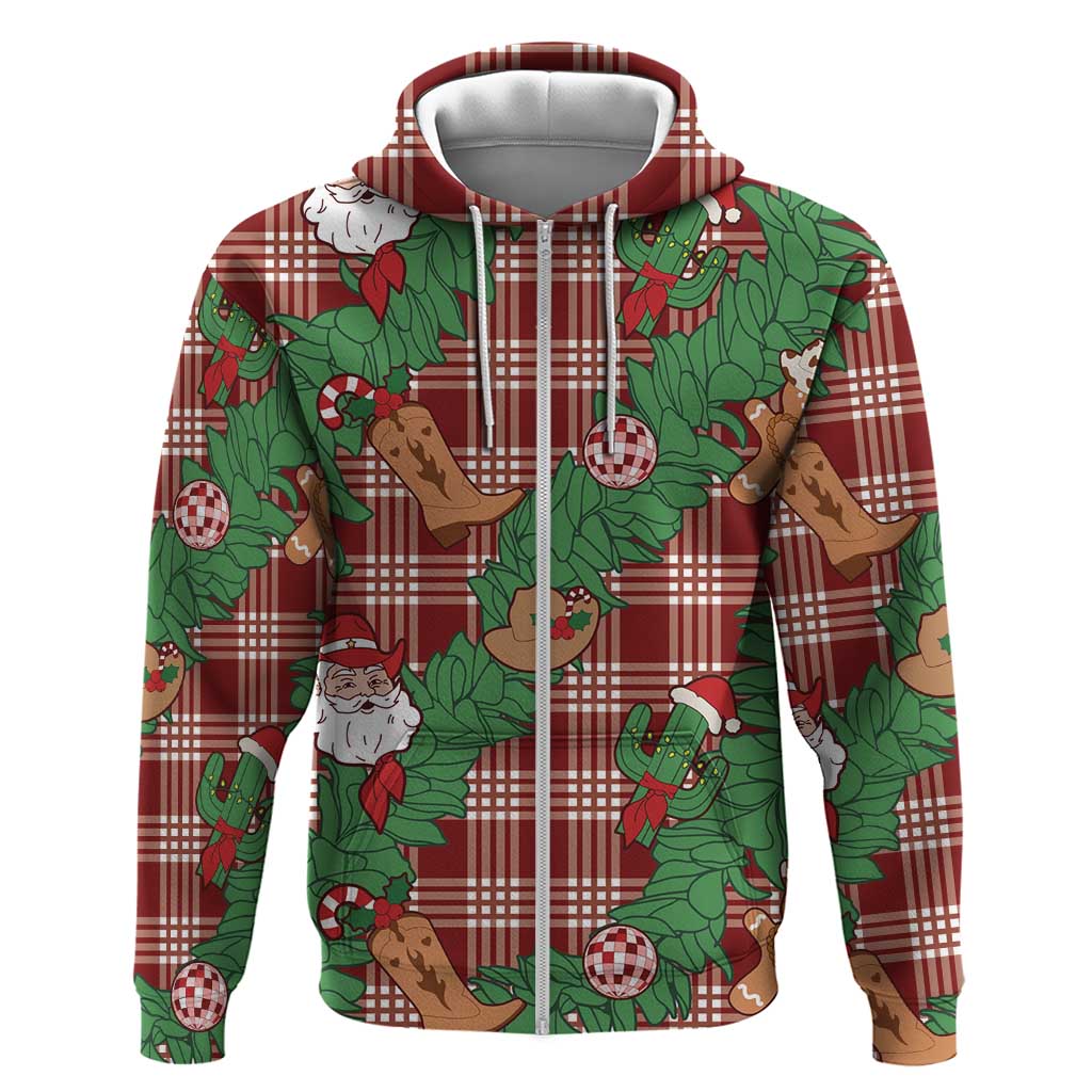 Red Palaka Hawaii Cowboy Christmas Zip Hoodie Paniolo Mix Maile Lei LT7 Zip Hoodie Red - Polynesian Pride