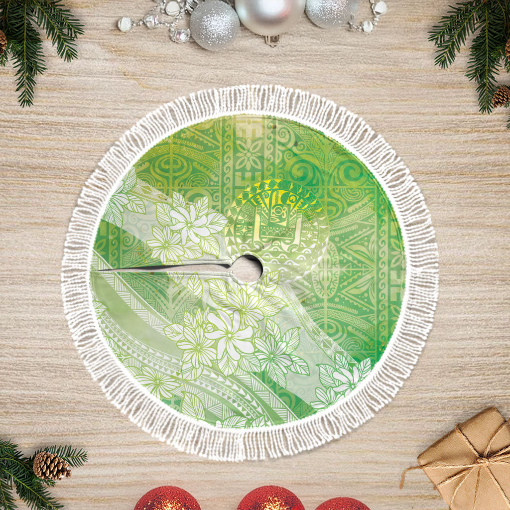 Tahiti Tiare Marble Glaze Tree Skirt Spring Green LT7 Fringed Yellow Green - Polynesian Pride