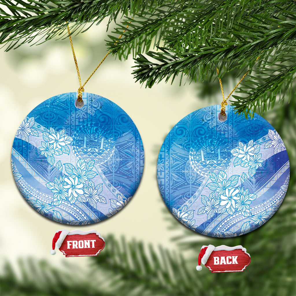 Tahiti Tiare Marble Glaze Ceramic Ornament Winter Blue LT7 Circle Light Blue - Polynesian Pride