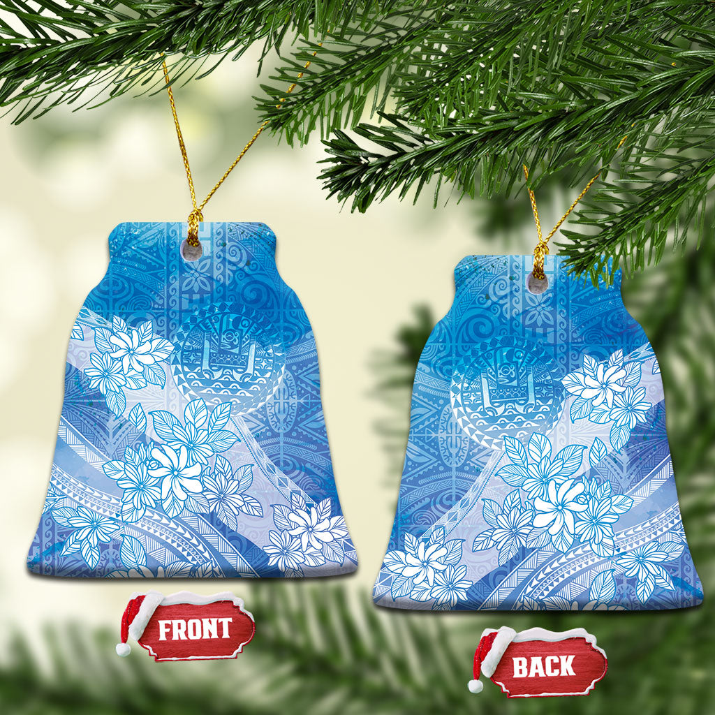 Tahiti Tiare Marble Glaze Ceramic Ornament Winter Blue LT7 Bell Flake Light Blue - Polynesian Pride