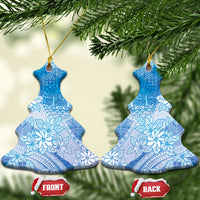 Tahiti Tiare Marble Glaze Ceramic Ornament Winter Blue LT7 Christmas Tree Light Blue - Polynesian Pride