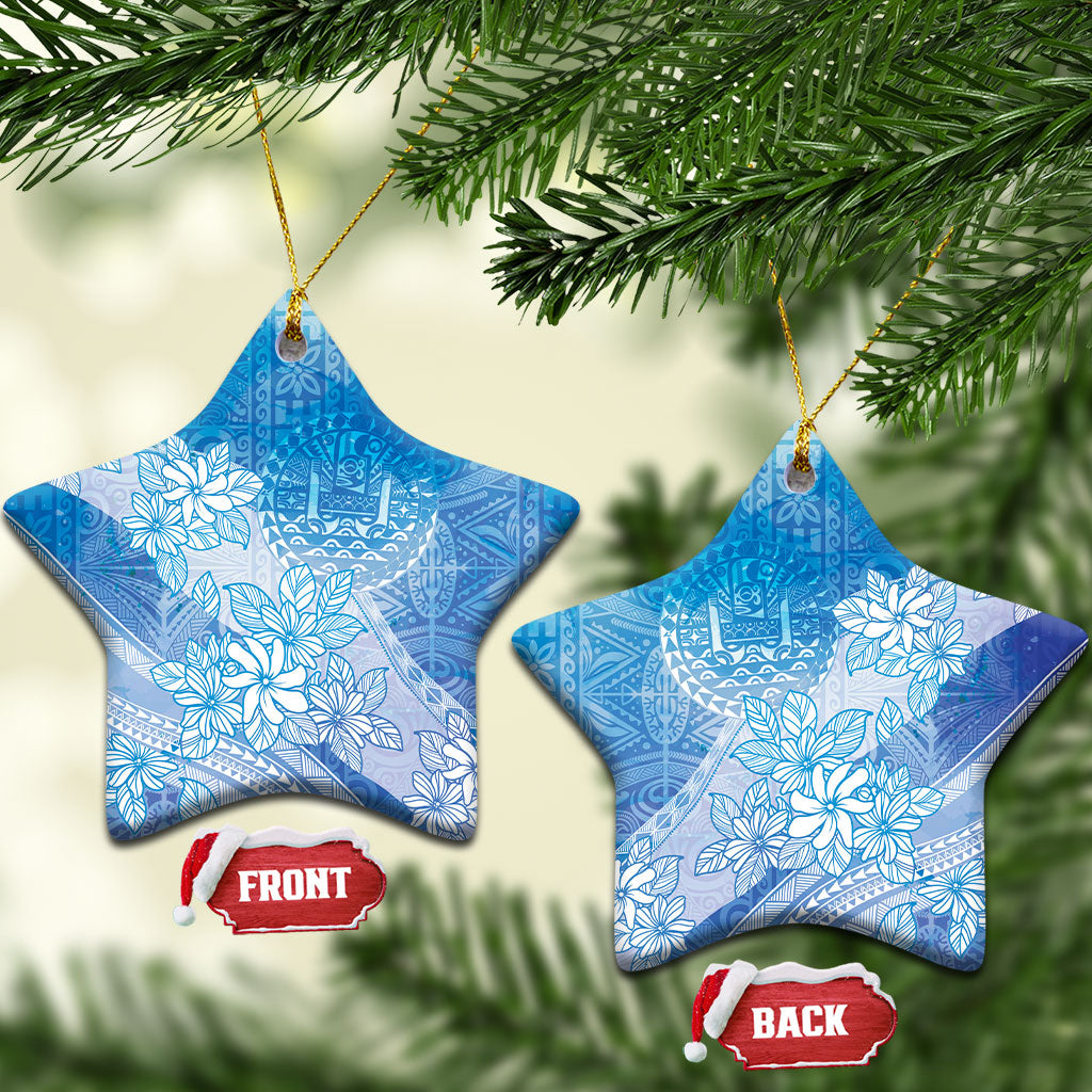 Tahiti Tiare Marble Glaze Ceramic Ornament Winter Blue LT7 Star Light Blue - Polynesian Pride
