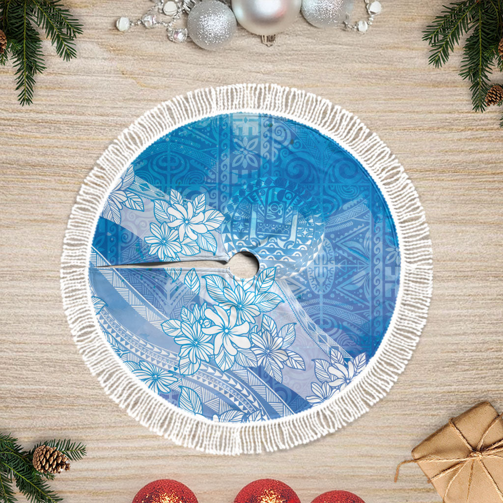 Tahiti Tiare Marble Glaze Tree Skirt Winter Blue LT7 Fringed Light Blue - Polynesian Pride