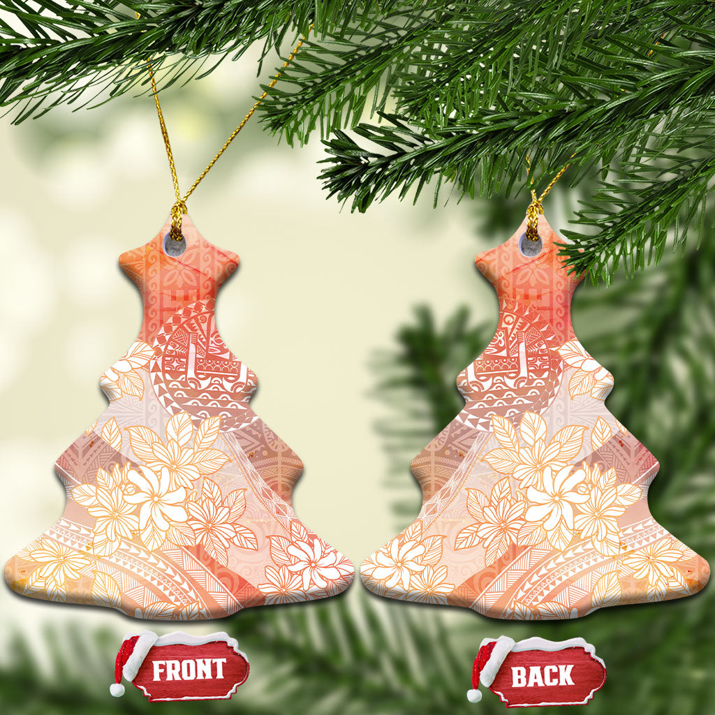 Tahiti Tiare Marble Glaze Ceramic Ornament Autumn Red LT7 Christmas Tree Orange Red - Polynesian Pride
