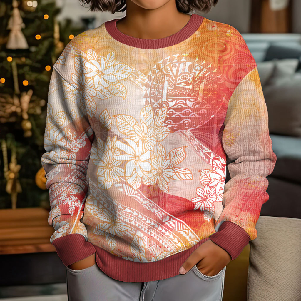 Tahiti Tiare Marble Glaze Kid Ugly Christmas Sweater Autumn Red LT7 - Polynesian Pride