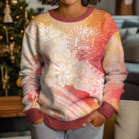 Tahiti Tiare Marble Glaze Kid Ugly Christmas Sweater Autumn Red LT7 - Polynesian Pride
