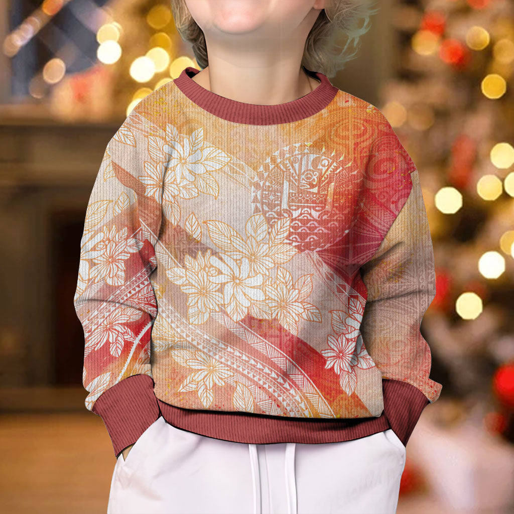 Tahiti Tiare Marble Glaze Kid Ugly Christmas Sweater Autumn Red LT7 - Polynesian Pride
