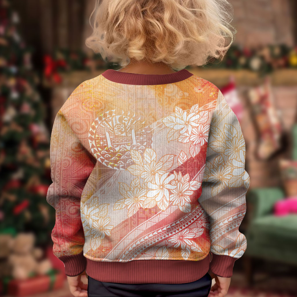 Tahiti Tiare Marble Glaze Kid Ugly Christmas Sweater Autumn Red LT7 - Polynesian Pride