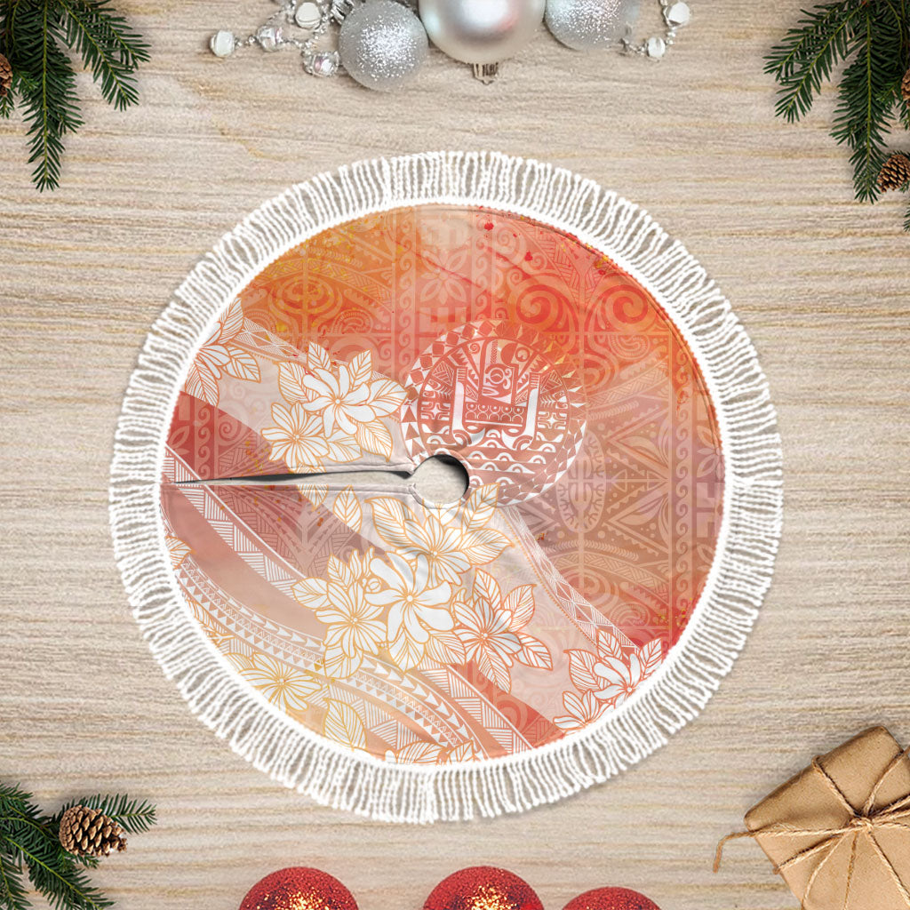 Tahiti Tiare Marble Glaze Tree Skirt Autumn Red LT7 Fringed Orange Red - Polynesian Pride