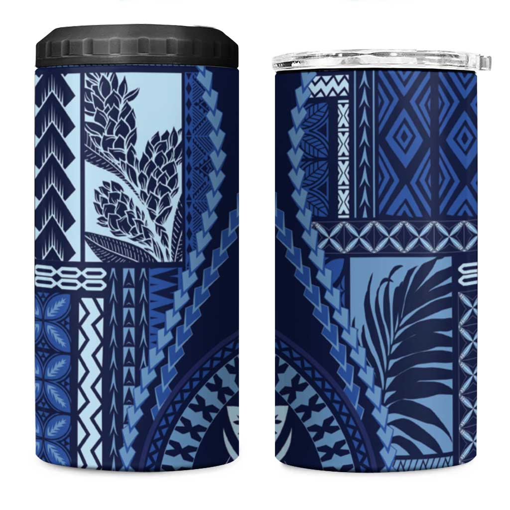Samoa Siapo Motif 4 in 1 Can Cooler Tumbler Classic Style - Blue Ver LT7 One Size: 16 oz Blue - Polynesian Pride
