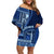 Samoa Siapo Motif Family Matching Off Shoulder Short Dress and Hawaiian Shirt Classic Style - Bue Ver LT7 Mom's Dress Blue - Polynesian Pride