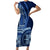 Samoa Siapo Motif Family Matching Short Sleeve Bodycon Dress and Hawaiian Shirt Classic Style - Bue Ver LT7 Mom's Dress Blue - Polynesian Pride