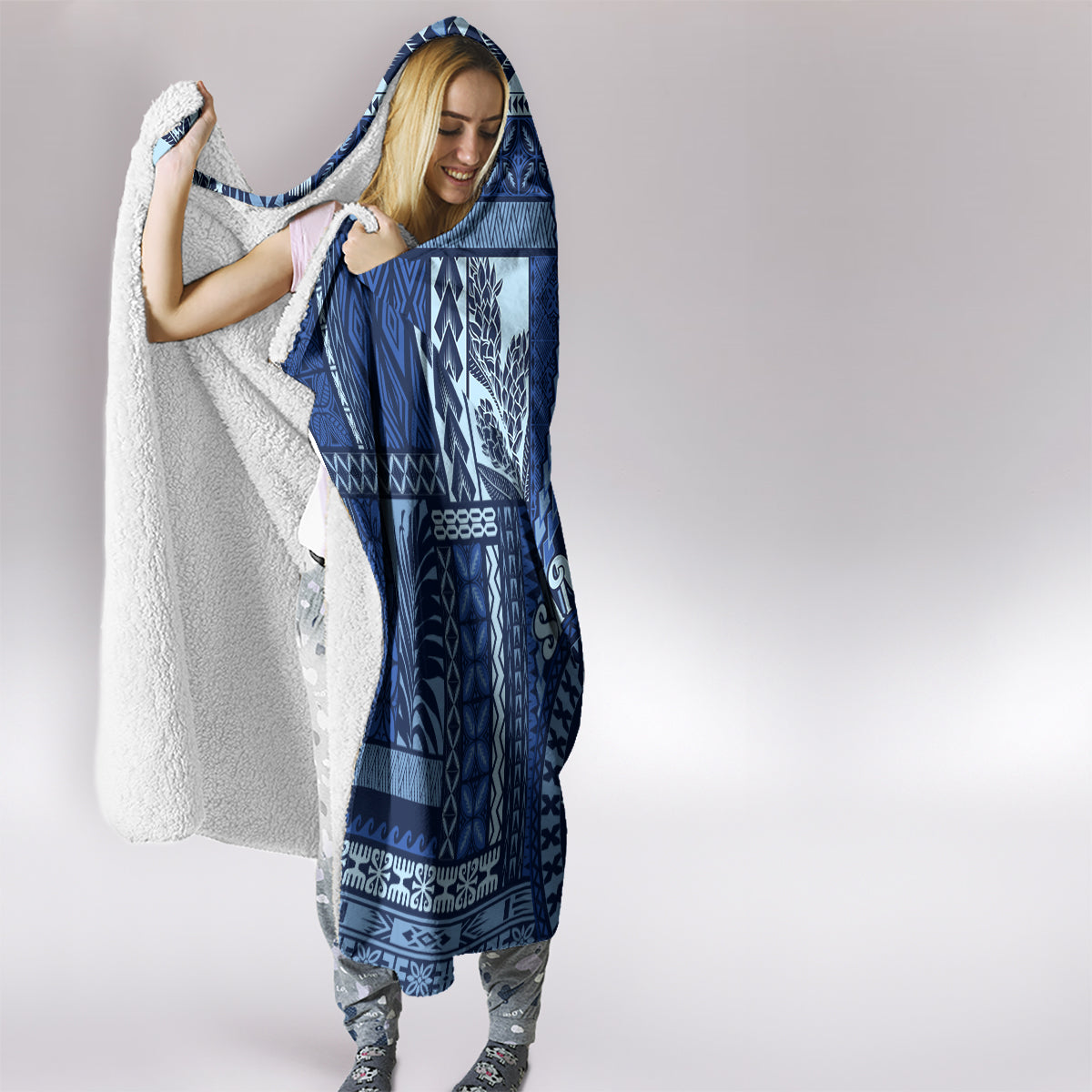 Samoa Siapo Motif Hooded Blanket Classic Style - Bue Ver LT7 - Polynesian Pride