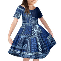 Samoa Siapo Motif Kid Short Sleeve Dress Classic Style - Bue Ver LT7 KID Blue - Polynesian Pride